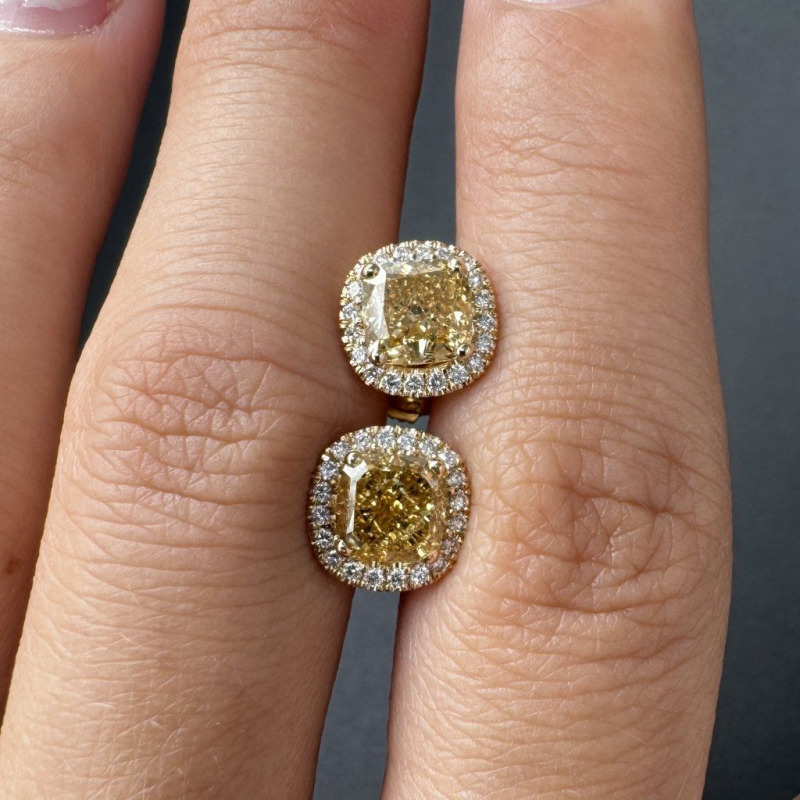 Yellow Gold Earrings with Two Radiant Yellow Diamonds, 1.02 ct – photo 2 of 8