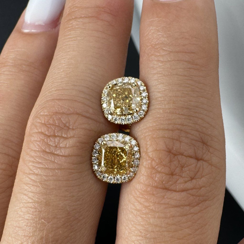 Yellow Gold Earrings with Two Radiant Yellow Diamonds, 1.02 ct – photo 4 of 8