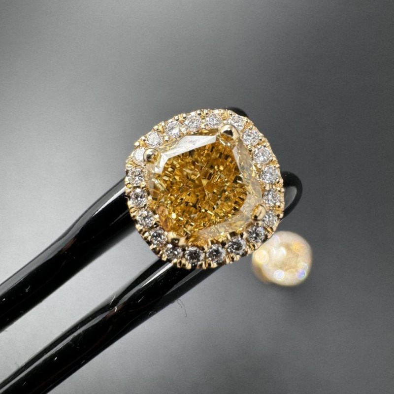 Yellow Gold Earrings with Two Radiant Yellow Diamonds, 1.02 ct – photo 6 of 8