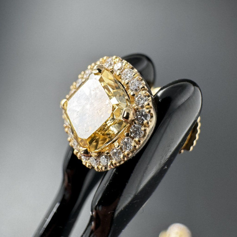 Yellow Gold Earrings with Two Radiant Yellow Diamonds, 1.02 ct – photo 8 of 8