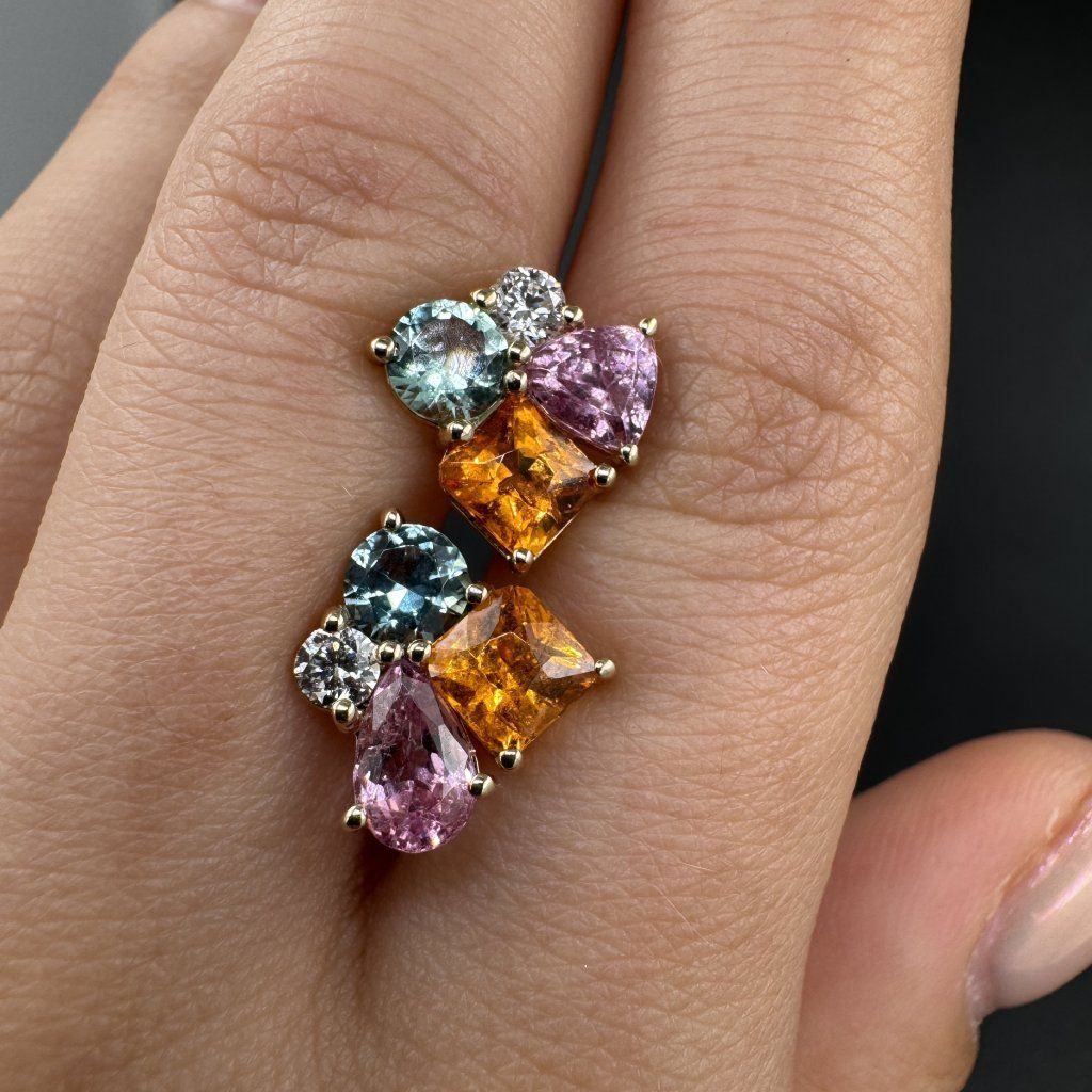 Gold Earrings with Gemstones and Diamonds – White Gold – photo 1 of 6