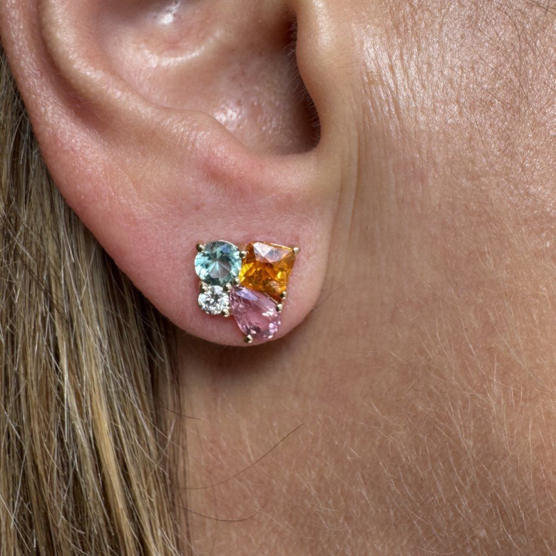 Gold Earrings with Gemstones and Diamonds – White Gold – photo 2 of 6