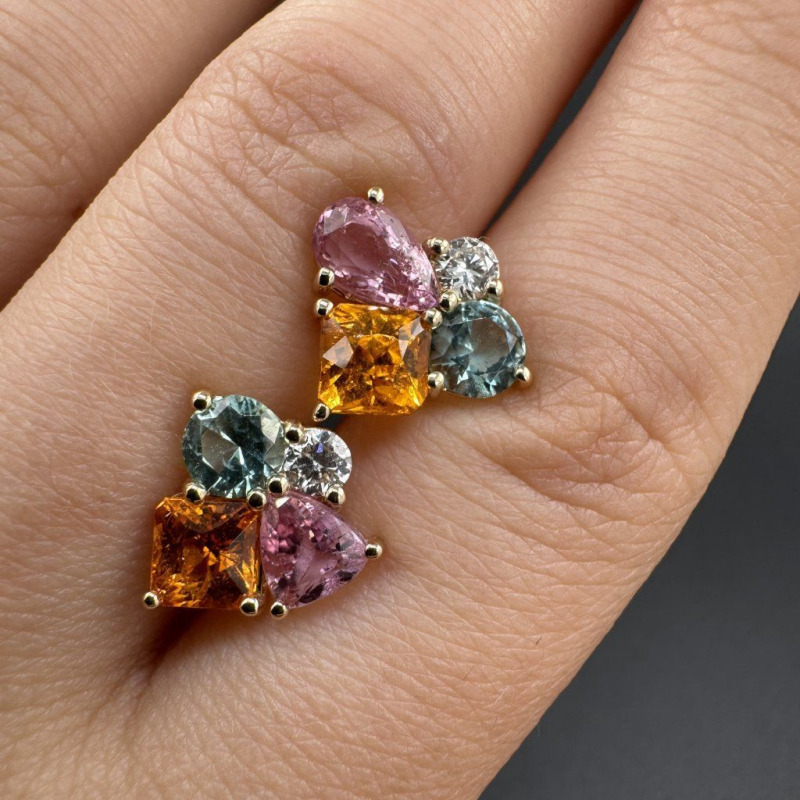 Gold Earrings with Gemstones and Diamonds – White Gold – photo 6 of 6