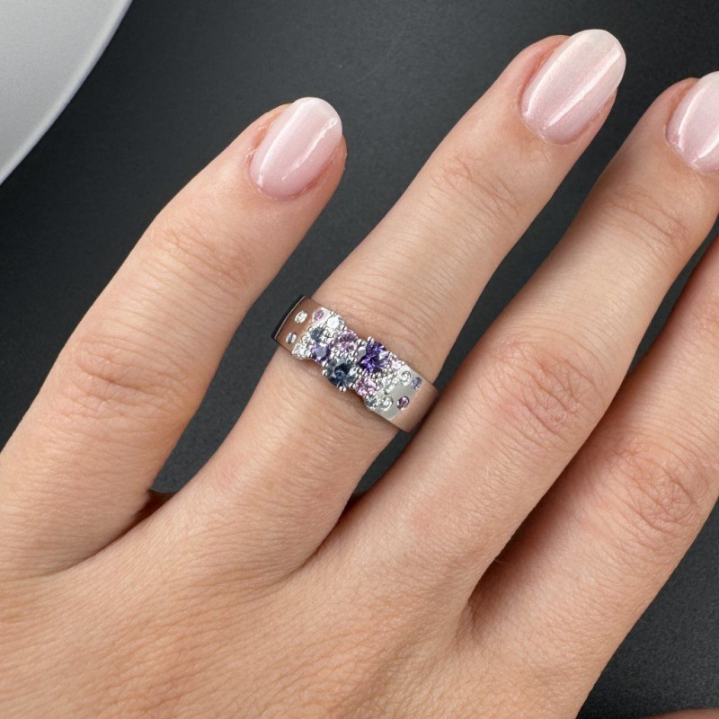 Ring with Coloured Sapphires and Laboratory Diamonds – White Gold – photo 3 of 5