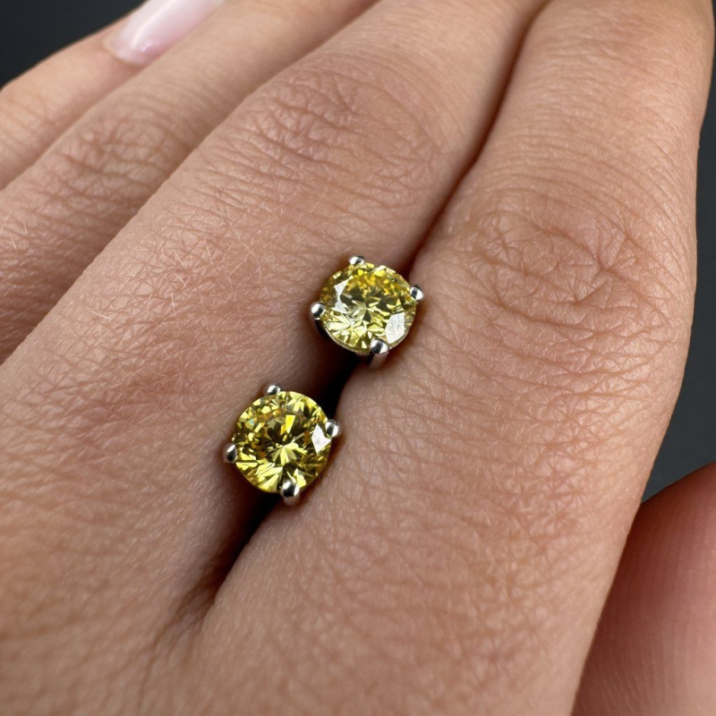 Earrings with Laboratory-Grown Yellow Diamonds – White Gold, 1 ct – photo 2 of 4
