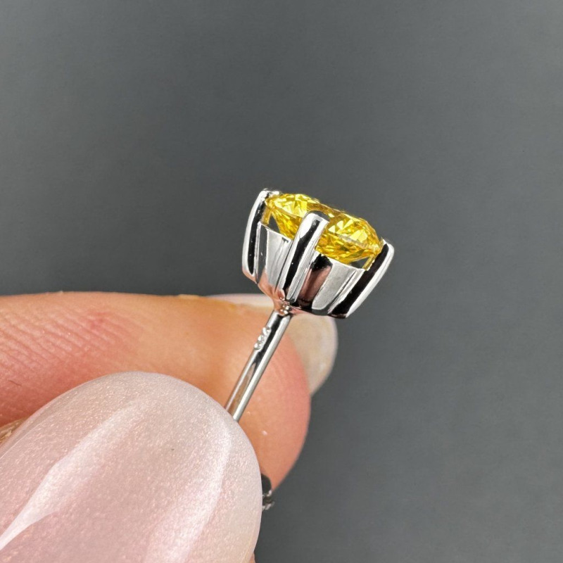 Earrings with Laboratory-Grown Yellow Diamonds – White Gold, 1 ct – photo 3 of 4