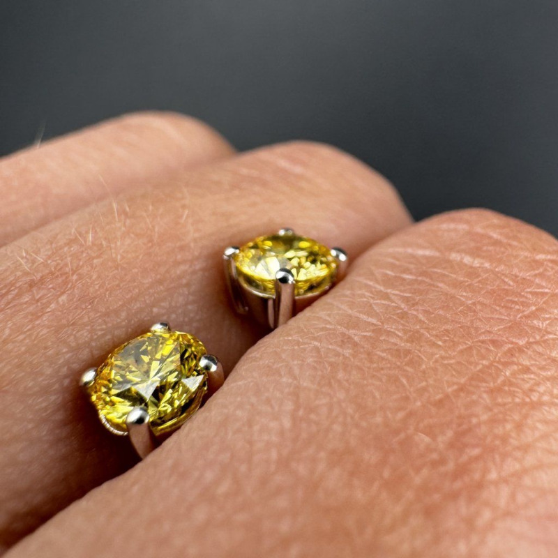 Earrings with Laboratory-Grown Yellow Diamonds – White Gold, 1 ct – photo 1 of 4
