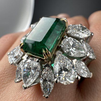 Investment Emerald Ring, Framed with Natural Diamonds