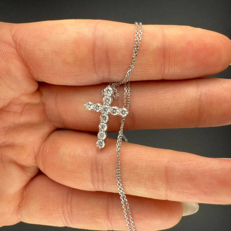 Gold Cross with a Row of Diamonds, 0.66 ct – photo 2 of 4