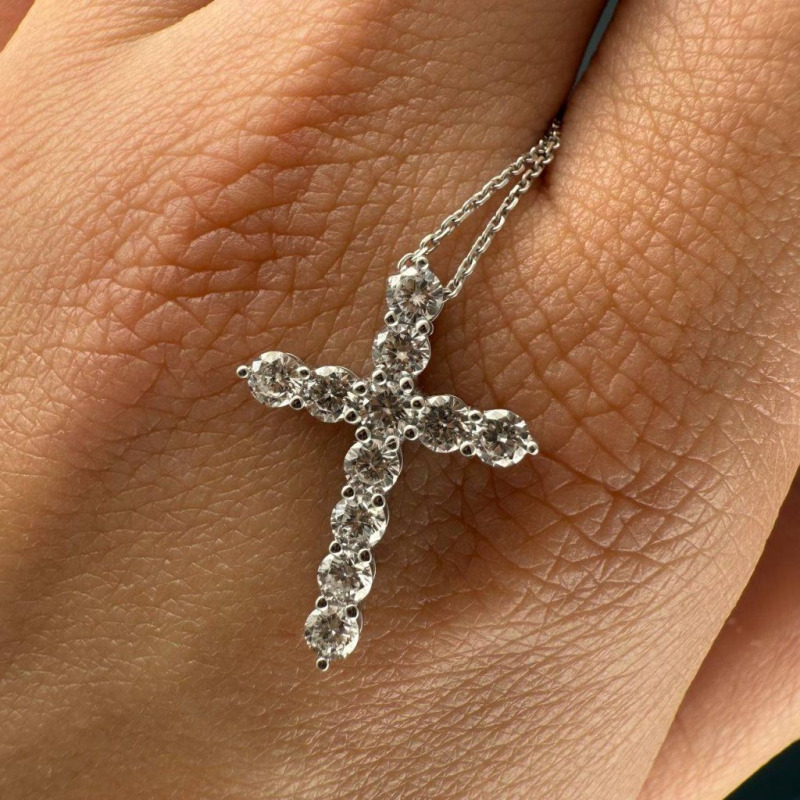 Gold Cross with a Row of Diamonds, 0.66 ct – photo 3 of 4