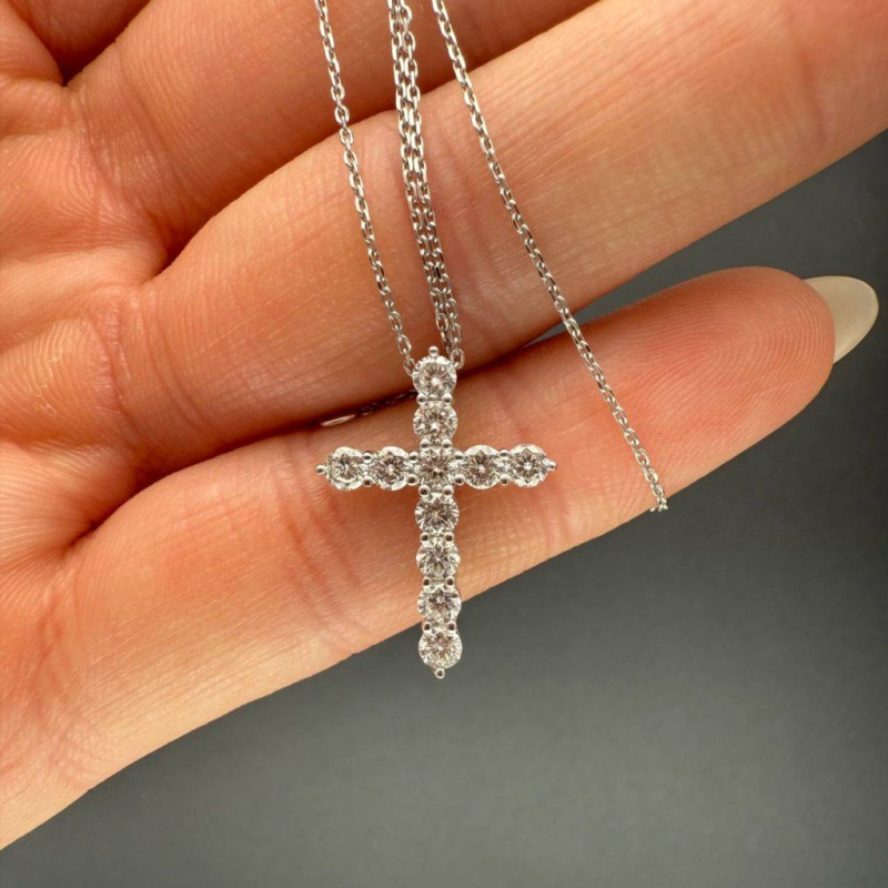Gold Cross with a Row of Diamonds, 0.66 ct – photo 4 of 4