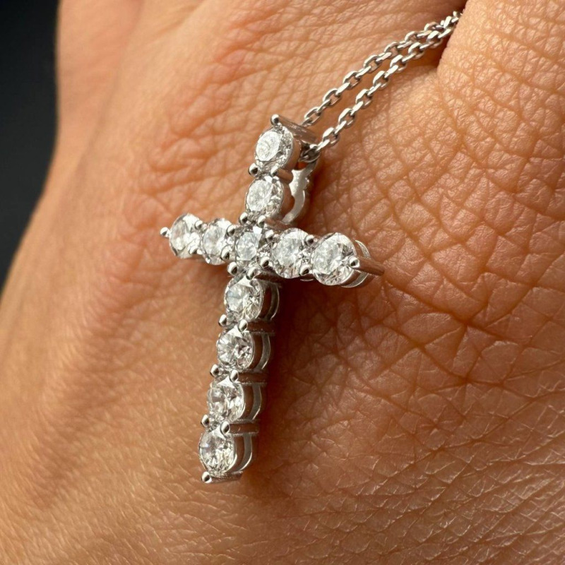 Gold Cross with a Row of Diamonds, 0.66 ct – photo 1 of 4
