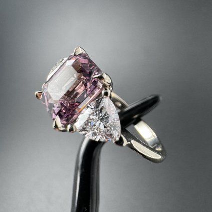 Ring with Pink Spinel and Laboratory Diamonds