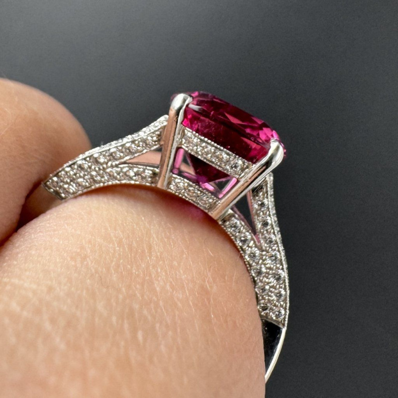Ring with Rubellite and Laboratory Diamonds – White Gold – photo 2 of 7