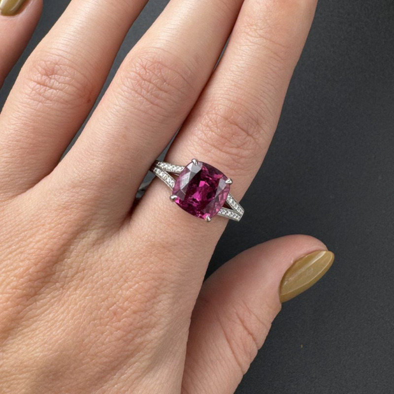 Ring with Rubellite and Laboratory Diamonds – White Gold – photo 3 of 7