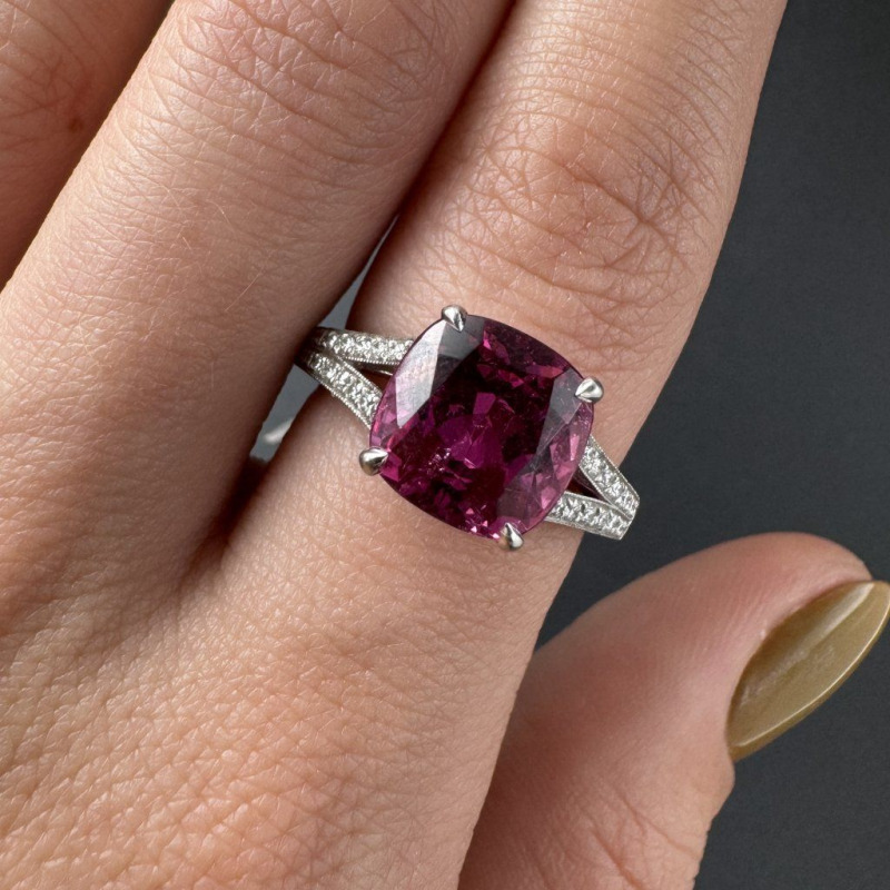 Ring with Rubellite and Laboratory Diamonds – White Gold – photo 4 of 7