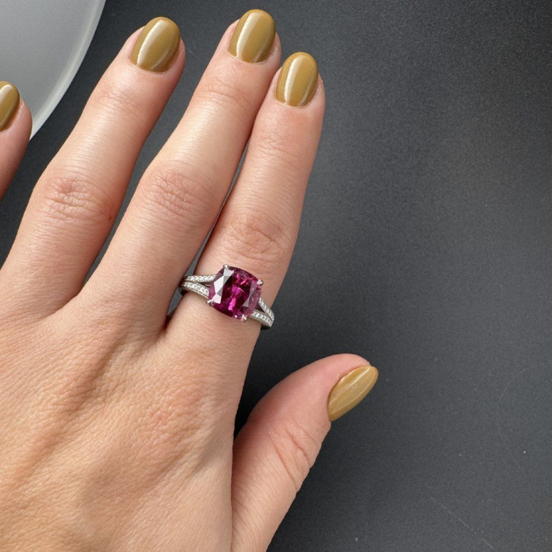 Ring with Rubellite and Laboratory Diamonds – White Gold – photo 6 of 7
