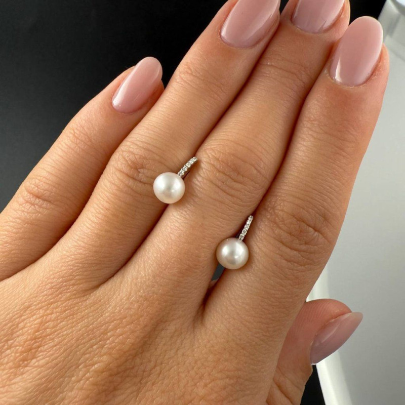 Gold Earrings with River Pearls and Natural Diamonds, 0.03 ct – photo 2 of 3