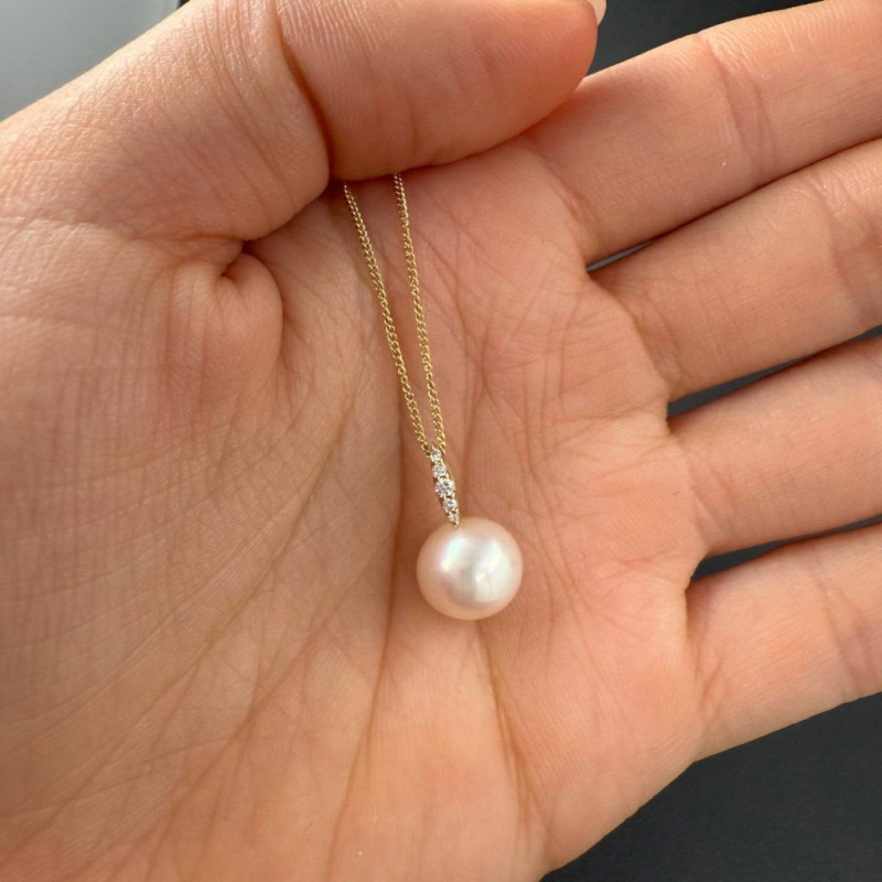 Gold Pendant with Freshwater Pearl and Natural Diamonds, 0.05 ct – photo 3 of 3