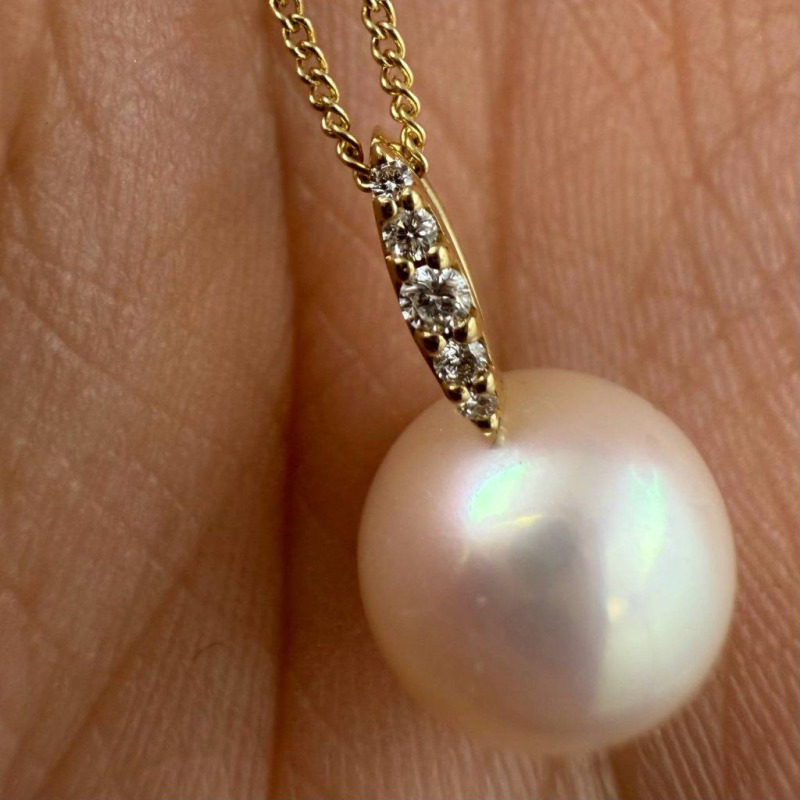 Gold Pendant with Freshwater Pearl and Natural Diamonds, 0.05 ct – photo 1 of 3