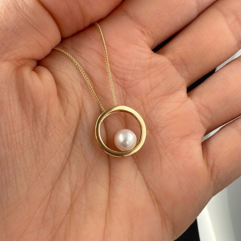 Gold Pendant with River Pearl in a Circular Hoop – photo 2 of 3