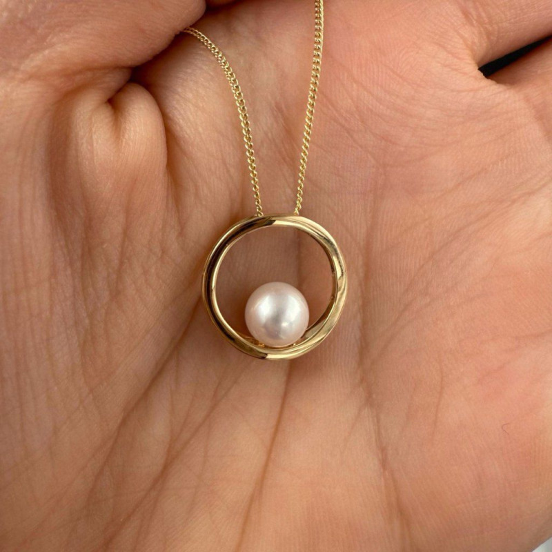 Gold Pendant with River Pearl in a Circular Hoop – photo 3 of 3