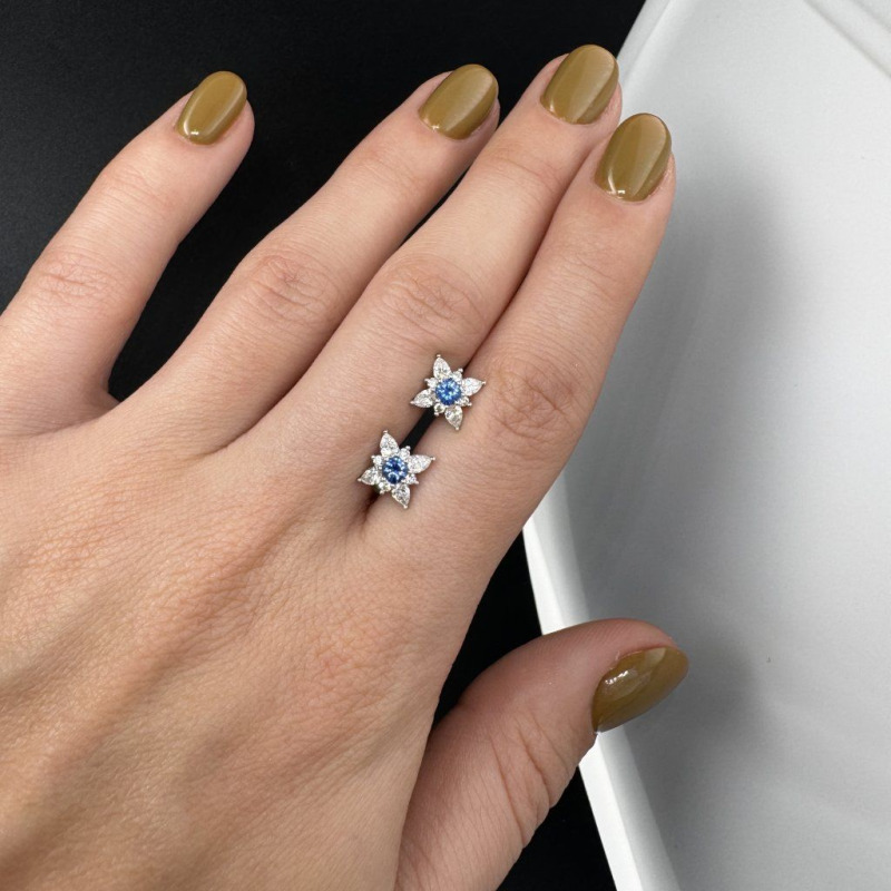 Earrings with Natural Blue Sapphires and Diamonds – White Gold – photo 2 of 4