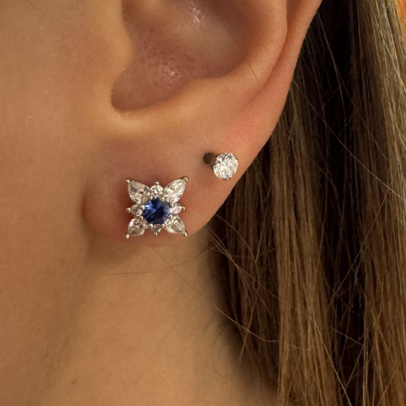 Earrings with Natural Blue Sapphires and Diamonds – White Gold – photo 3 of 4