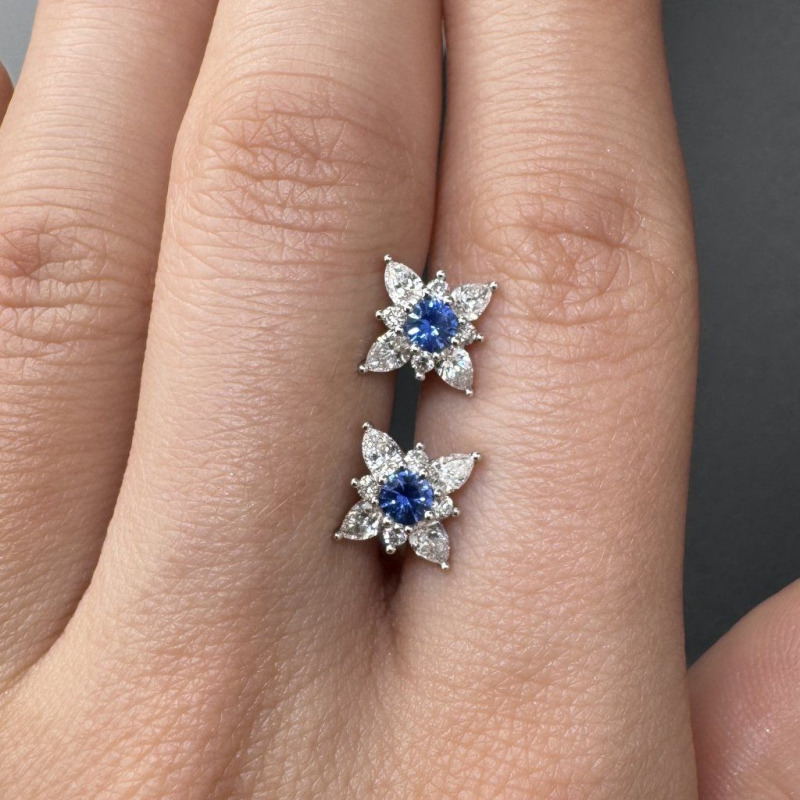 Earrings with Natural Blue Sapphires and Diamonds – White Gold – photo 4 of 4