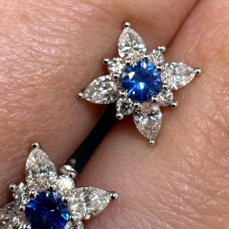 Earrings with Natural Blue Sapphires and Diamonds – White Gold – photo 1 of 4