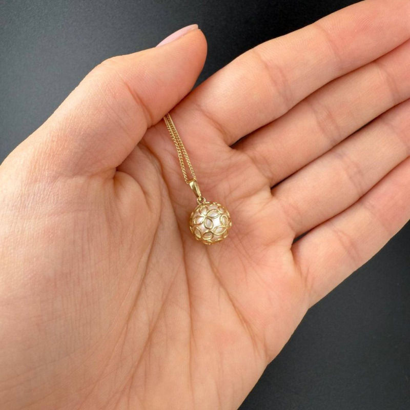 Gold Pendant with a River Pearl in a Delicate Openwork Sphere – photo 3 of 3