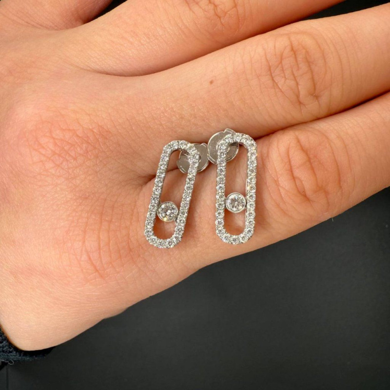Gold Earrings with a Floating Diamond – White Gold, 0.66 ct – photo 2 of 5
