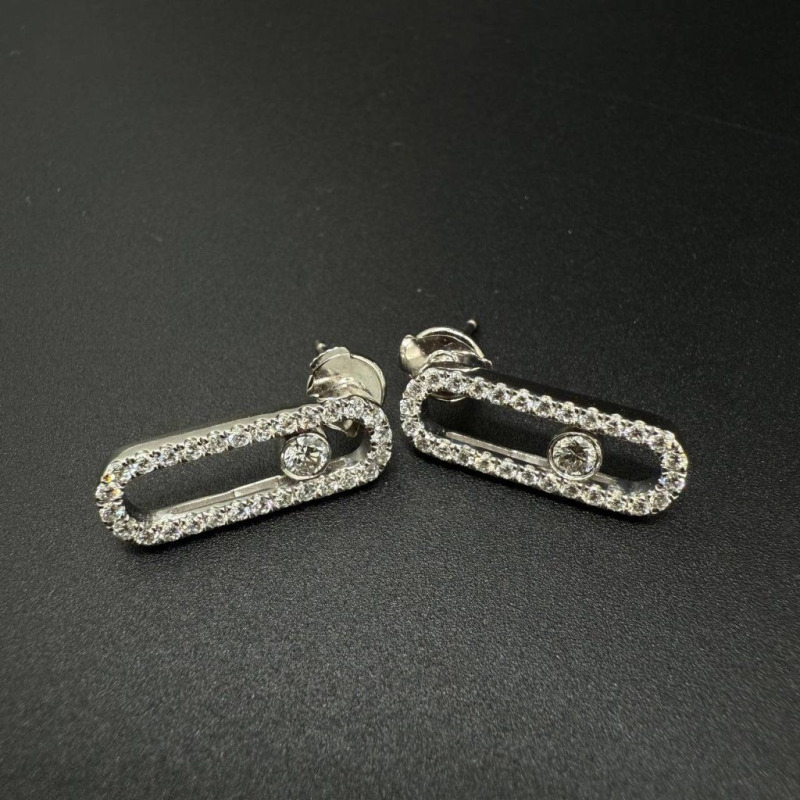 Gold Earrings with a Floating Diamond – White Gold, 0.66 ct – photo 4 of 5