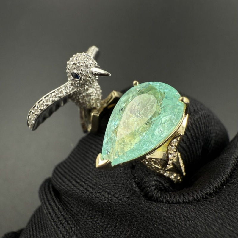 Ring with Tourmaline Paraiba and Diamonds, 3.46 ct – photo 5 of 6