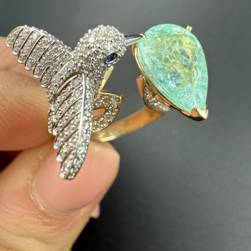 Ring with Tourmaline Paraiba and Diamonds, 3.46 ct – photo 6 of 6