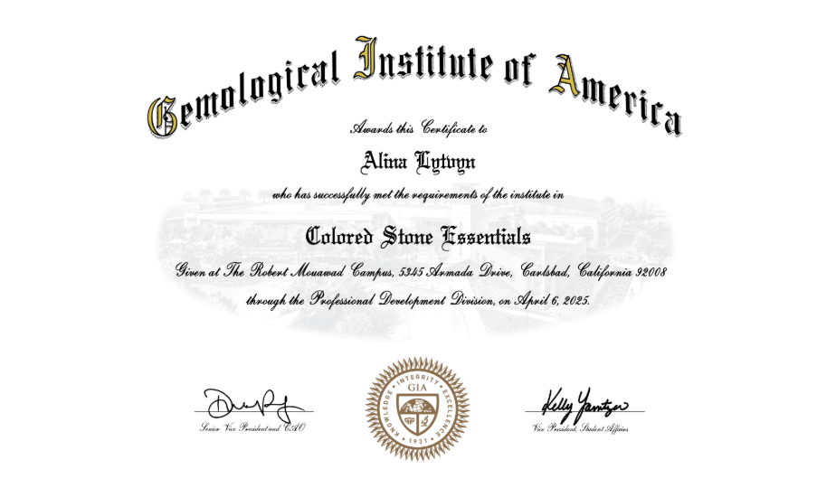 GIA Colored Stones gemmology certificate awarded to LA GEM's specialist
